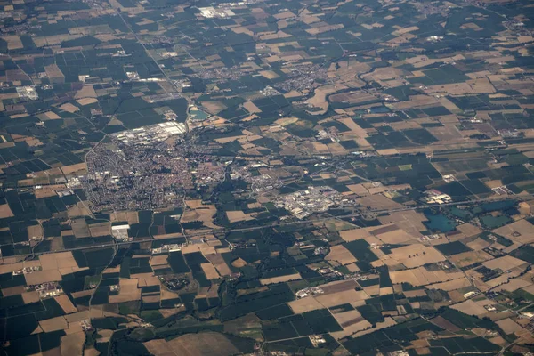 从飞机景观看Padana Po河谷Lombardia — 图库照片