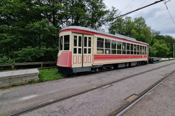 Stary Nowojorski Tramwaj Czerwony Wóz 1939 Roku — Zdjęcie stockowe