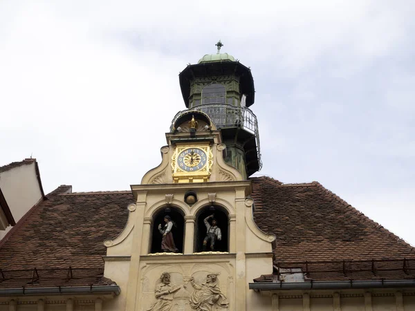 Graz Glockenspiel Régi Óra Történelmi Épület Plaza — Stock Fotó