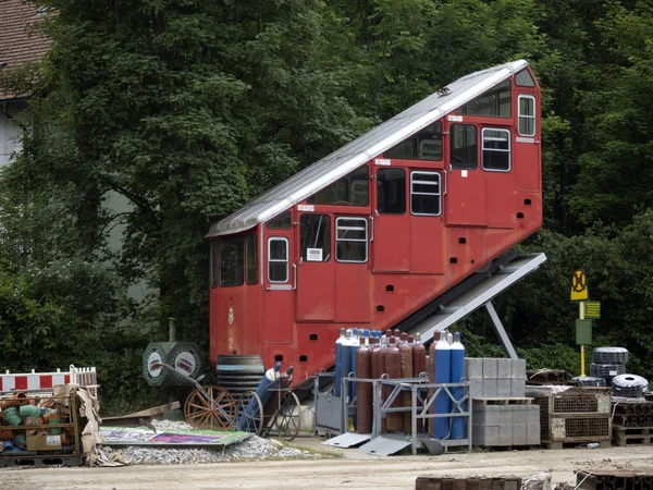 Graz Austria Funicolare Trasporto Torre Orologio Vecchio Vagone Cabina Rossa — Foto Stock