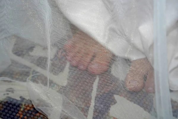 Γάμος Νύφη Πέπλο Λεπτομέρεια Διακόσμηση — Φωτογραφία Αρχείου