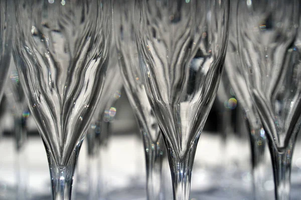 Many Champagne Glasses Close Detail Table — Stock Photo, Image