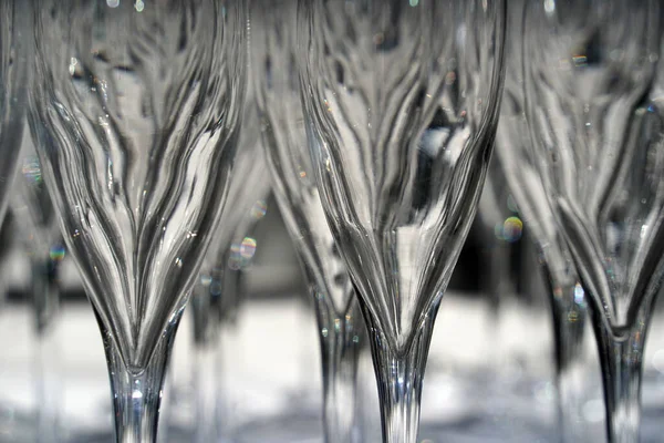 Nombreux Verres Champagne Détail Sur Une Table — Photo