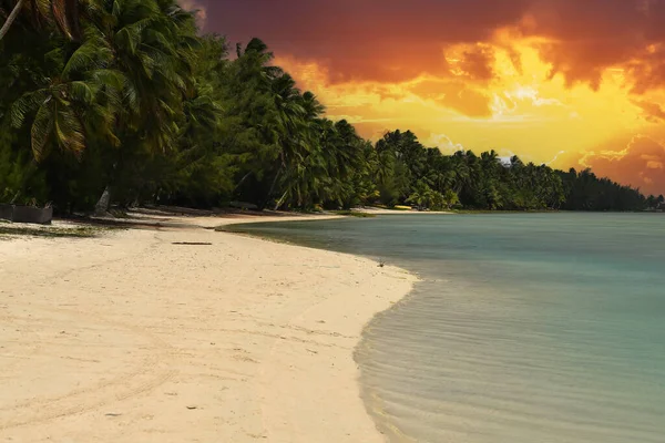 Polynesia Beach Summer Paradise Lagoon Sunset Panorama — Stock Photo, Image
