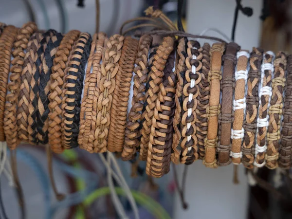 Many Leather Bracelets Sale Detail — Stock Photo, Image