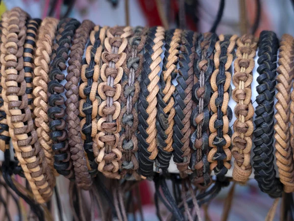 Many Leather Bracelets Sale Detail — Stock Photo, Image