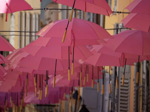 Grasse France Pink Color Umbrellas Street — Stock Photo, Image