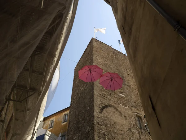 Grasse France Pink Color Umbrellas Street — Stock Photo, Image