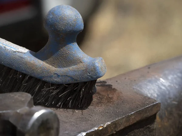 Blacksmith Shoeing Donkey Cleaning Hoof Detail — Stock Photo, Image