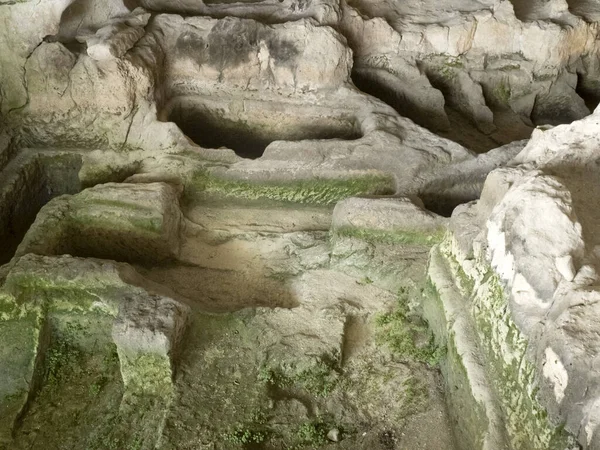Starożytna Jaskinia Cava Ispica Katakumby Larderia Sycylii — Zdjęcie stockowe