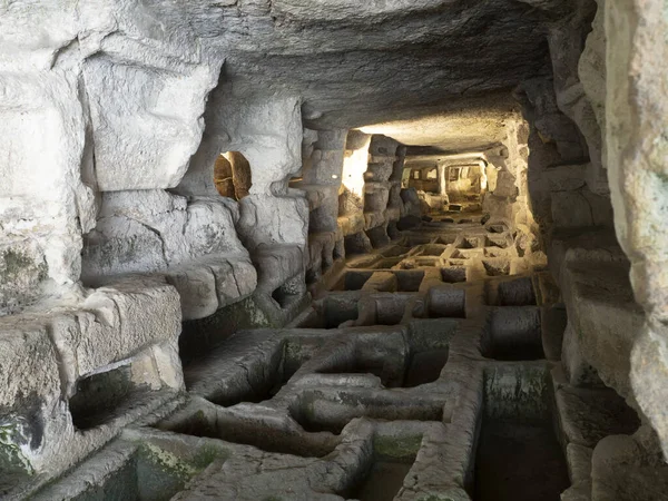 Ancient Cava Ispica Catacombs Larderia Cave Sicily — Zdjęcie stockowe