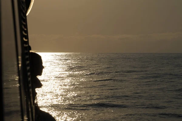 Girl Silhouette Boat Golden Sunset —  Fotos de Stock