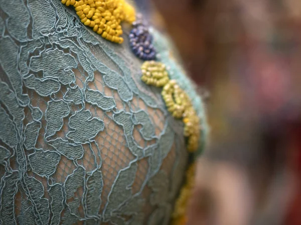 Detail Embroidery Oriental Indian Style Female Dress Detail Market — Photo