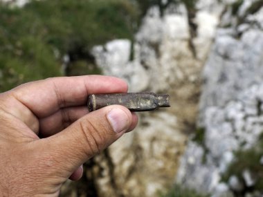 detail of first world war weapons found on Piana Mountain dolomites, Italy