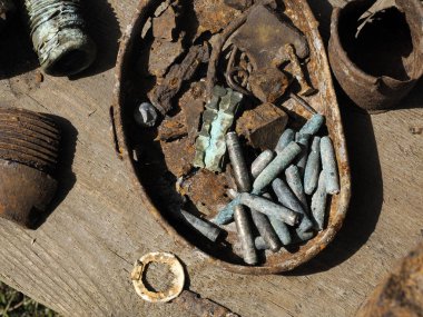 detail of first world war weapons found on Piana Mountain dolomites, Italy