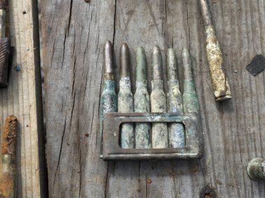 detail of first world war weapons found on Piana Mountain dolomites, Italy