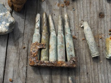 detail of first world war weapons found on Piana Mountain dolomites, Italy