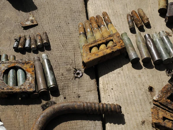detail of first world war weapons found on Piana Mountain dolomites, Italy