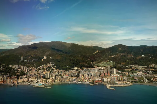 Genoa Itália Frente Mar Promenade Vista Aérea Panorama Durante Desembarque — Fotografia de Stock