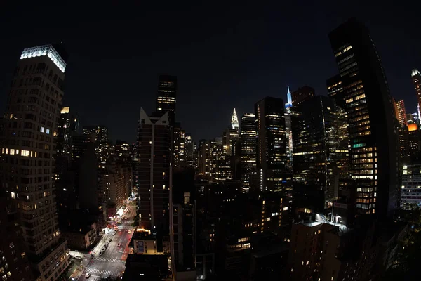 Manhattan New York City Nacht Luftbild Von Der Dachterrasse — Stockfoto