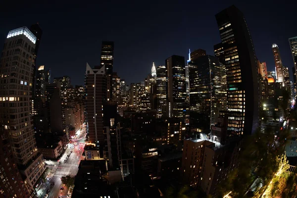 Manhattan New York City Night Antenn Stadsbild Från Terrass Tak — Stockfoto