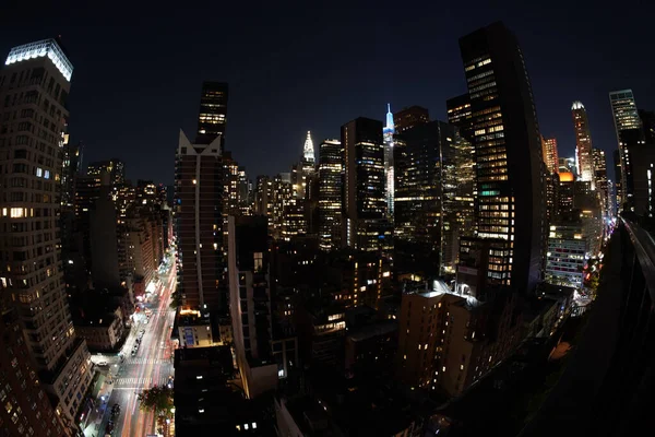 Manhattan Nueva York Noche Paisaje Urbano Aéreo Desde Azotea Terraza —  Fotos de Stock