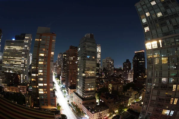 Manhattan Nowy Jork Noc Powietrzny Krajobraz Miasta Tarasu Dachu — Zdjęcie stockowe