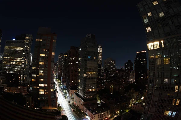 Manhattan Nueva York Noche Paisaje Urbano Aéreo Desde Azotea Terraza — Foto de Stock