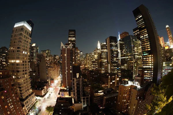 Manhattan New York City Nacht Luftbild Von Der Dachterrasse — Stockfoto