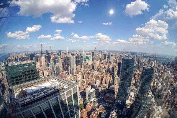 New york city aerial panorama from hudson yards glass terrace