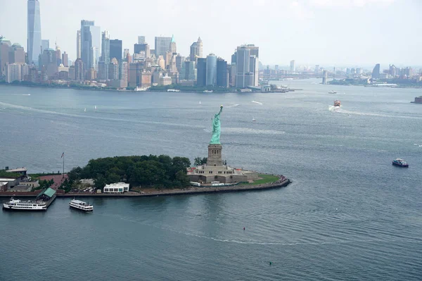 Liberté Statue New York Ville Manhattan Hélicoptère Tour Panoramique Paysage — Photo