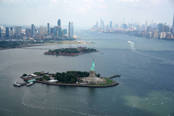 Liberty statue new york city manhattan helicopter tour aerial cityscape panorama