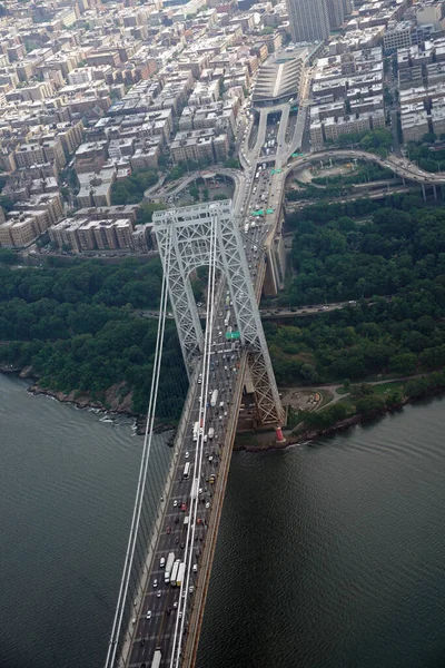 Washington Bridge New York City Manhattan Helicopter Tour Air Cityscape — стокове фото