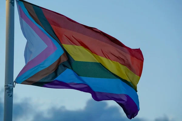 Rainbow peace lgbtq waving flag in Provincetown Massachussetts detail