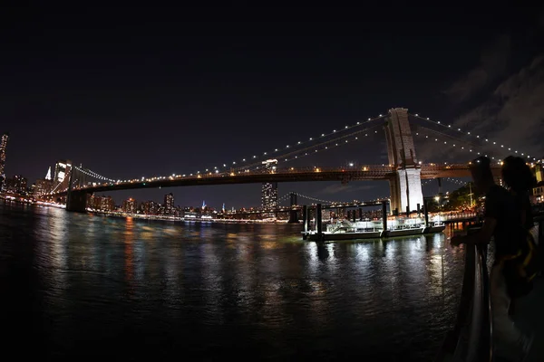 Manhattan New York Vista Notturna Città Dumbo — Foto Stock