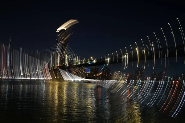 Manhattan New York Şehri Gece Görüşü Dumbo Sanatsal Hareket Efekti — Stok fotoğraf