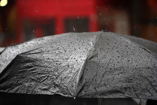 Parapluie Noir Ouvert Sous Fortes Pluies Dans Quartier Chinois New — Photo