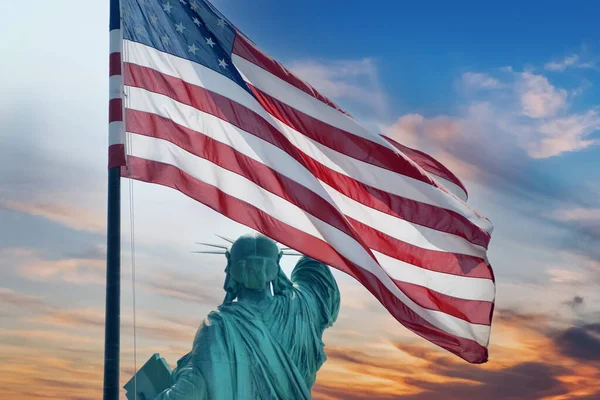 Liberty Statue New York City Usa Sunset — Stock Photo, Image