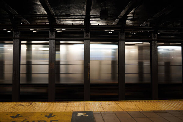 new york city subway moving train at 51 st station view