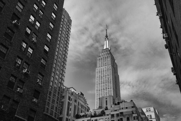 Empire state building bottom top view new york city Manhattan b&w