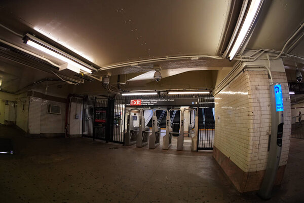 new york city subway train chamber street station station view