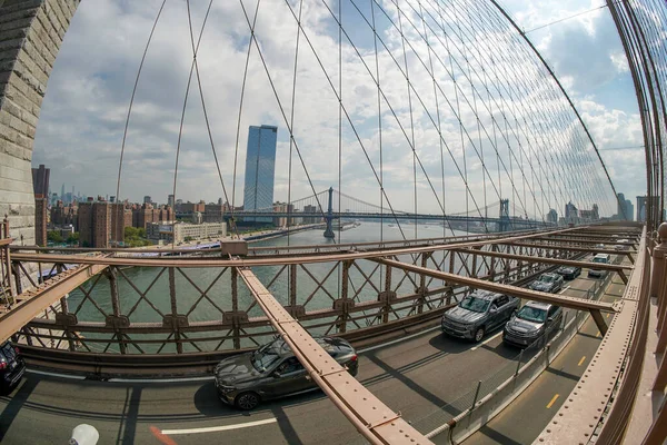 Brooklyn Brücke Bewegt Den Verkehr Neue Yok Stadt — Stockfoto