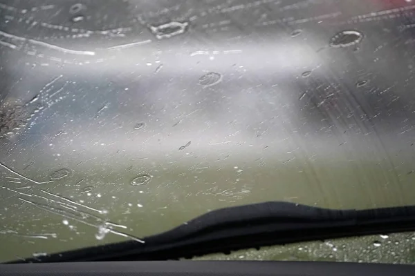 Pluie Abondante Sur Essuie Glace Voiture Détail — Photo