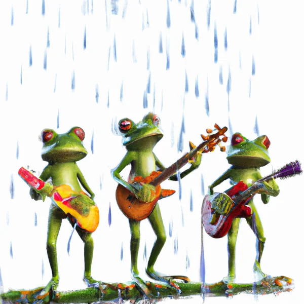 frogs playing guitar under the rain drawing