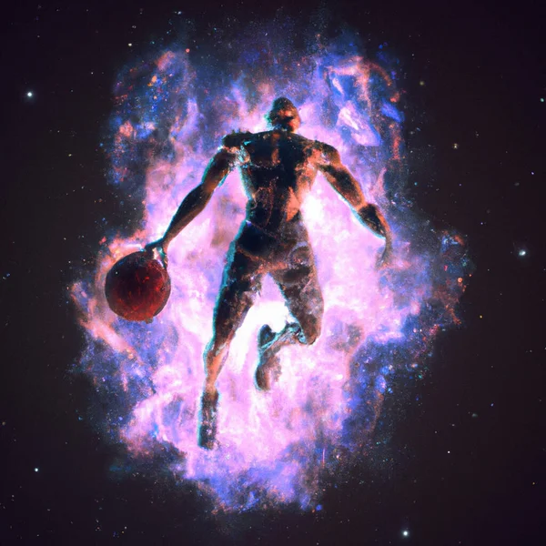 Desenho Uma Masmorra Jogador Basquete Como Uma Explosão Uma Nebulosa — Fotografia de Stock