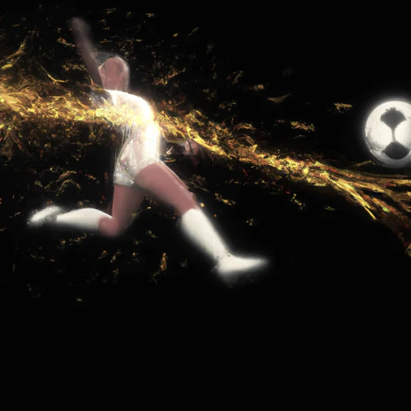 Joueur Football Frappant Ballon Représenté Comme Une Explosion Puissance Ultra — Photo