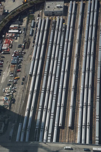 Wiele Pociągów Widok Góry Powietrza Nowym Jorku — Zdjęcie stockowe