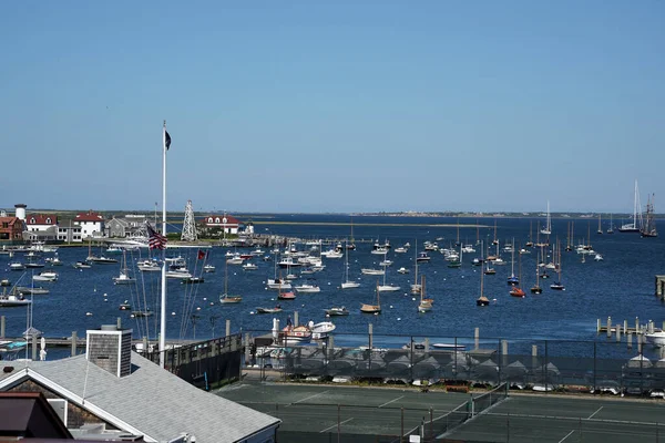 Byn Nantucket Antenn Panorama Utsikt Solig Dag Stadsbild — Stockfoto
