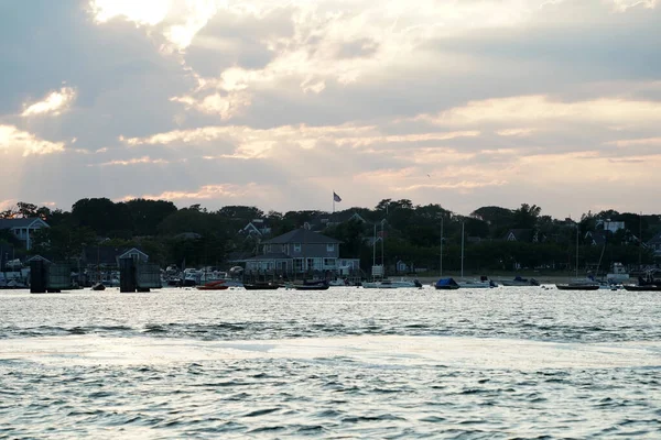Nantucket Hamn Vid Solnedgången Panorama — Stockfoto