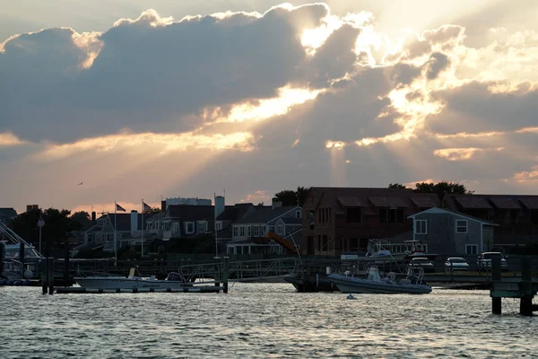 Nantucket Přístav Pohled Při Západu Slunce Panorama — Stock fotografie